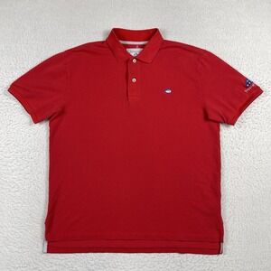 Southern Tide Polo Shirt Mens Medium Red Folds Of Honor Military Travel Vacation